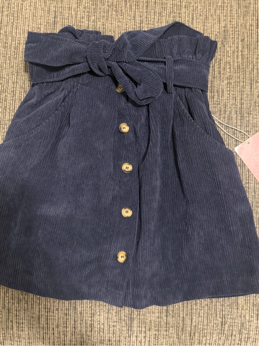 Ashton on Earth Navy Blue Corduroy Paperbag Skirt with Tie Belt